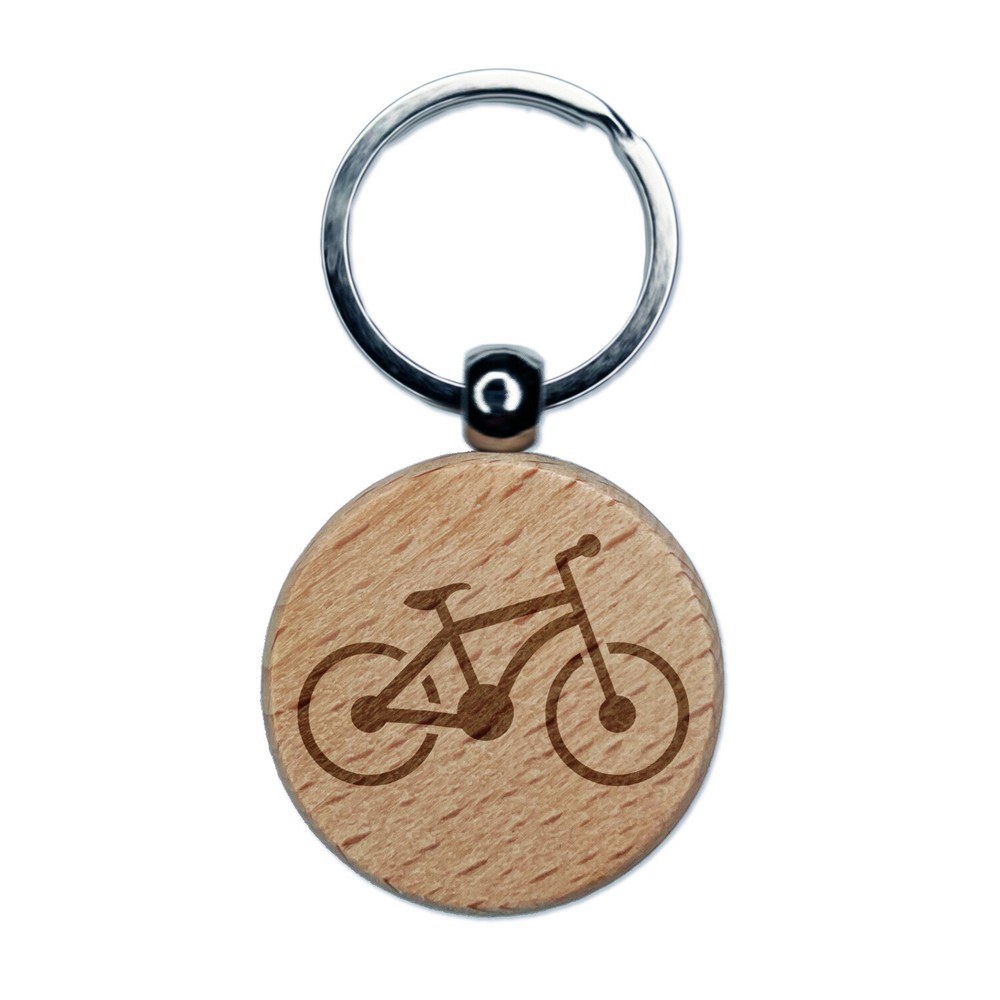 Mountain Bike Cyclist Engraved Wooden Round Keychain Charm Tag  