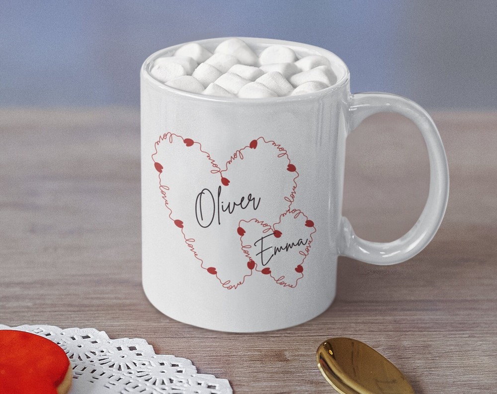 Valentine's Day Custom Couple Hearts Coffee Mug - Ceramic Gift