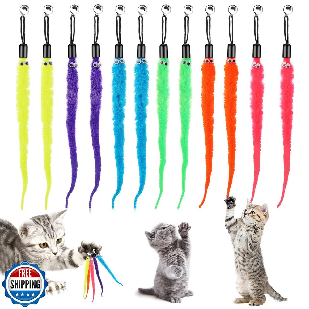 12pcs Cobee Cat Wand Toy Refills with Furry Tail for Interactive Play