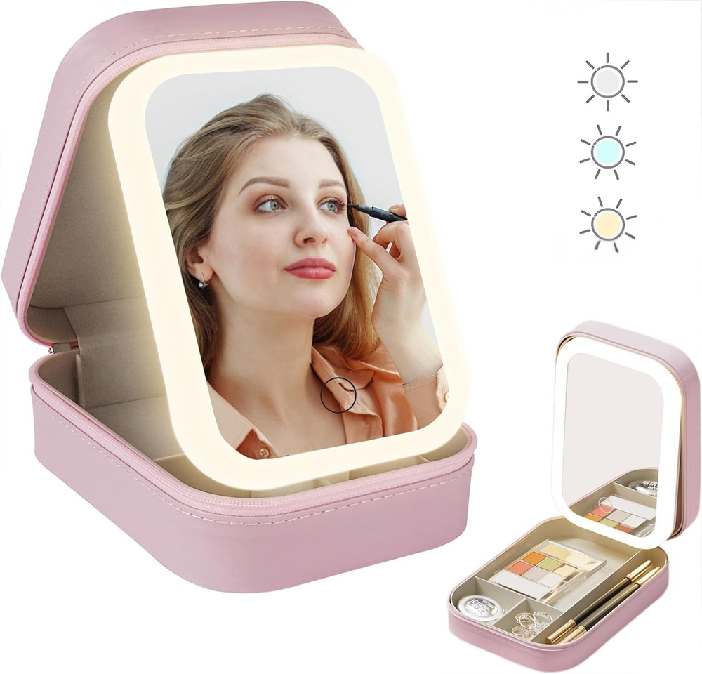 Professional Travel Makeup Case with Partitionable Design and Built-in Lighted Mirror