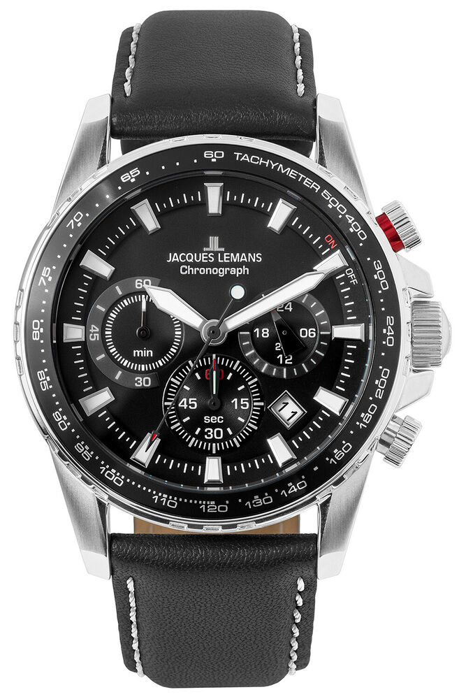 Jacques Lemans Montre Hommes Chronographe Liverpool Noir Chrono 1-2099A