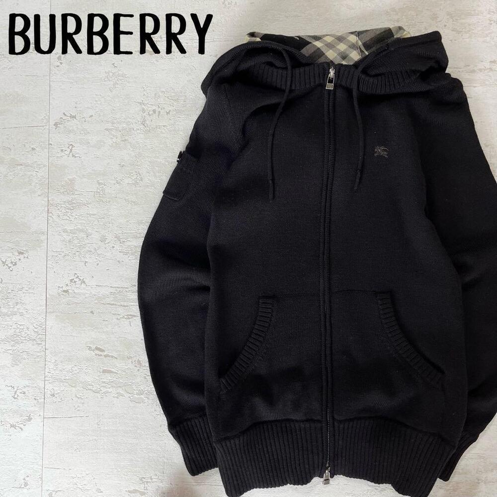 Burberry London Hooded Knit Zip-Up Sweatshirt Logo Size 38 New