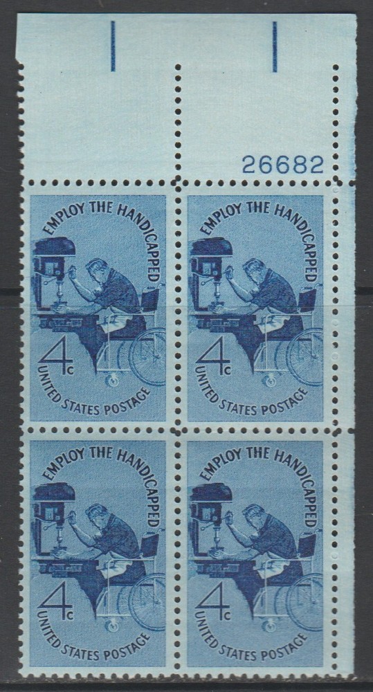 1960 4c Employ the Handicapped Plate Block Scott 1155 Commemorative Stamp