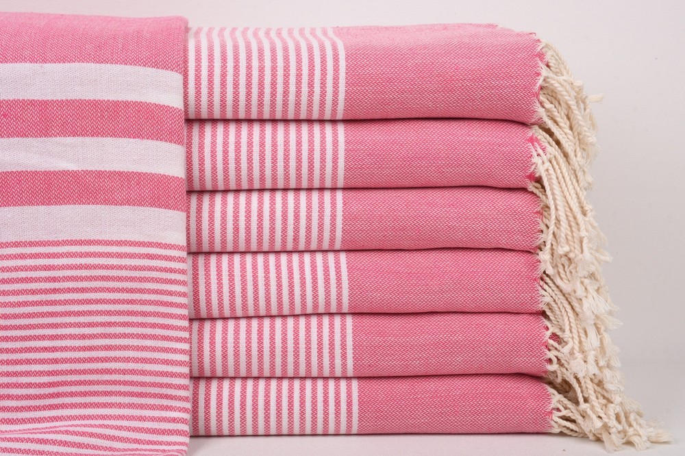 Turkish Towel, Dark Pink Towel, Striped Towel, 40x71 Inches