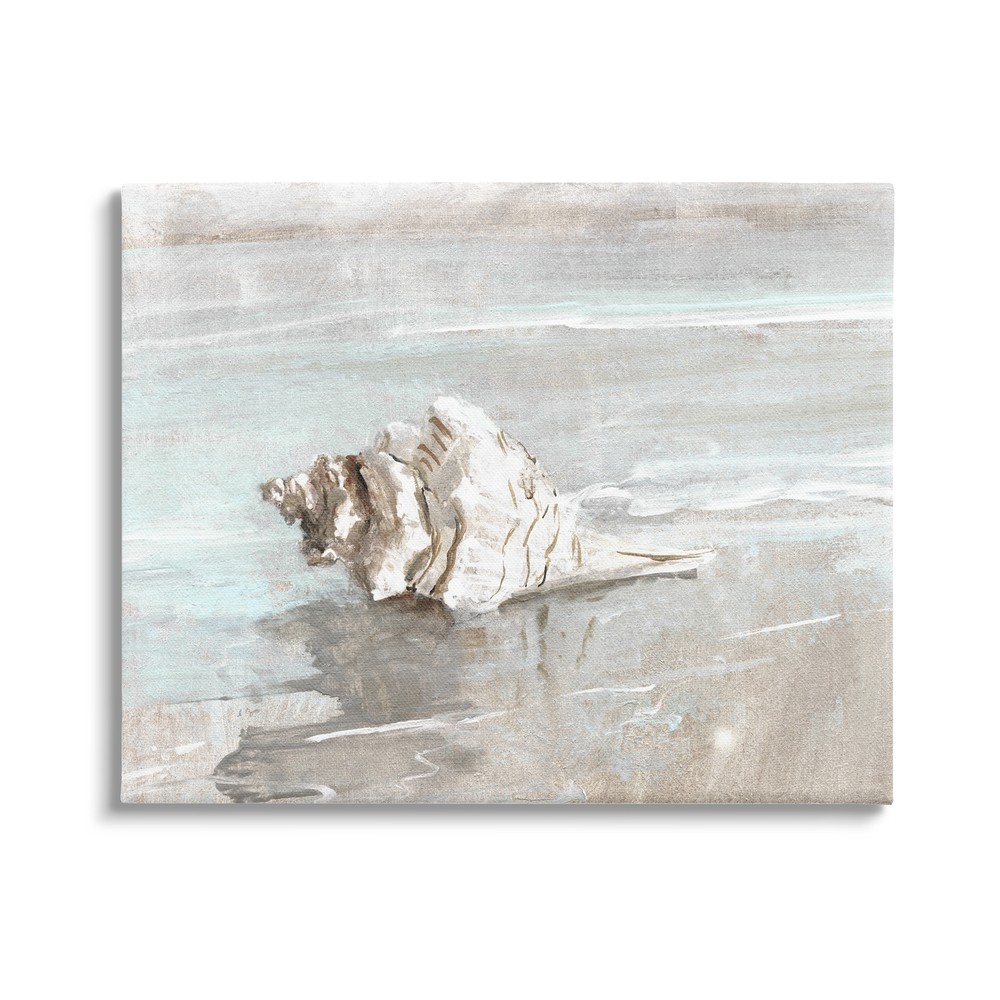 Stupell Conch Resting on Quiet Shore Animal Sea Life Canvas Wall Art - Grey