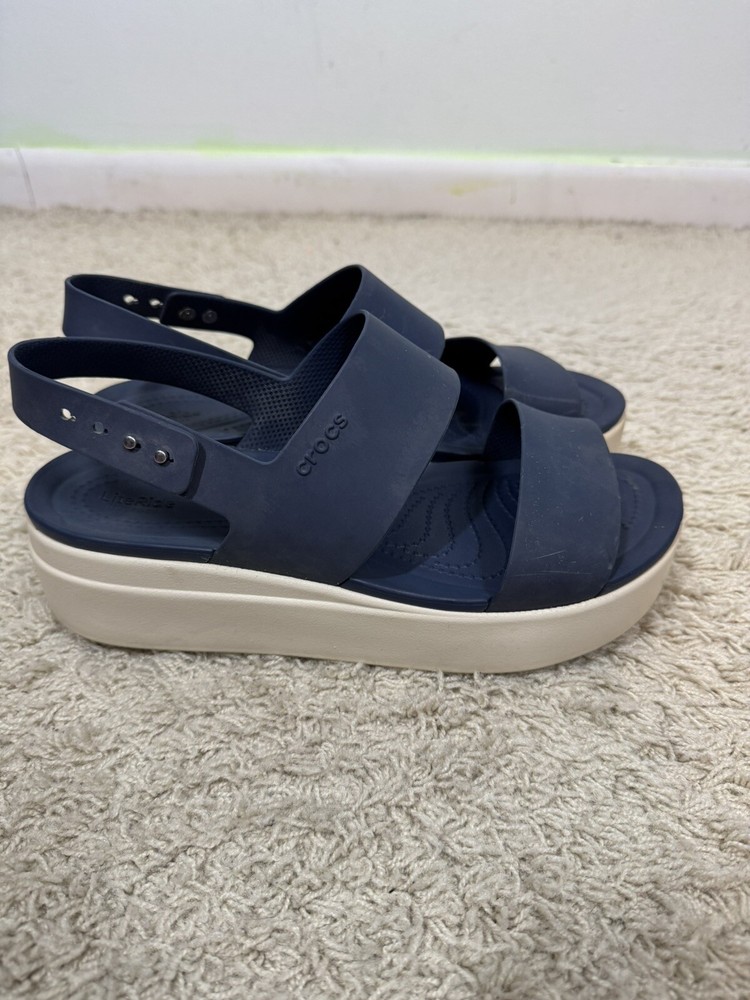 Crocs Women’s Navy Blue Brooklyn Wedge Platform Comfort Sandals Shoes Size 10