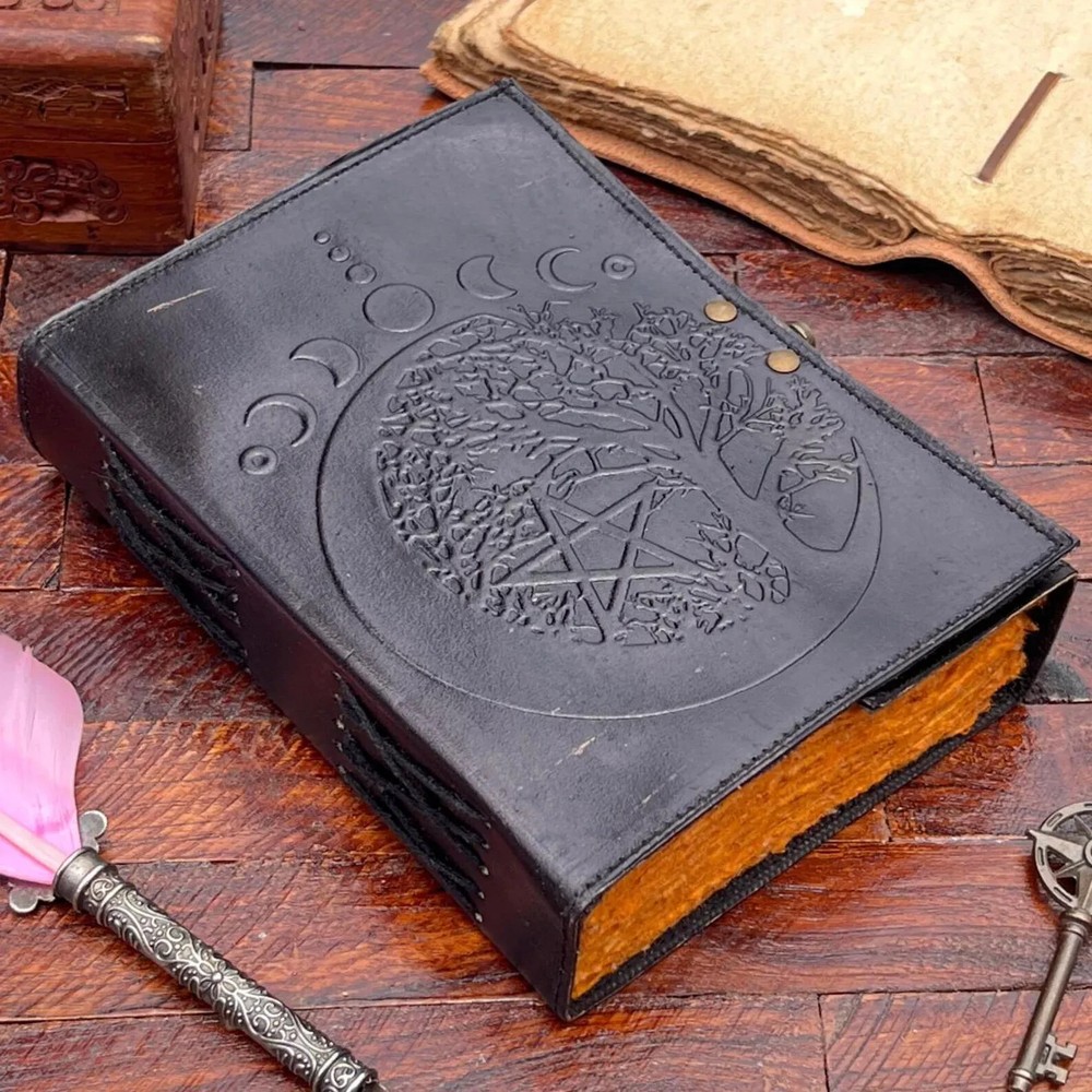 Vintage Leather Grimoire Book of Shadows Blank Spell Journal for Magick