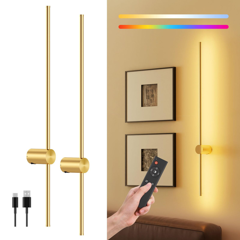 Battery Operated Wall Sconce Set of 2, 10000mAh Rechargeable Dimmable LED Wal...