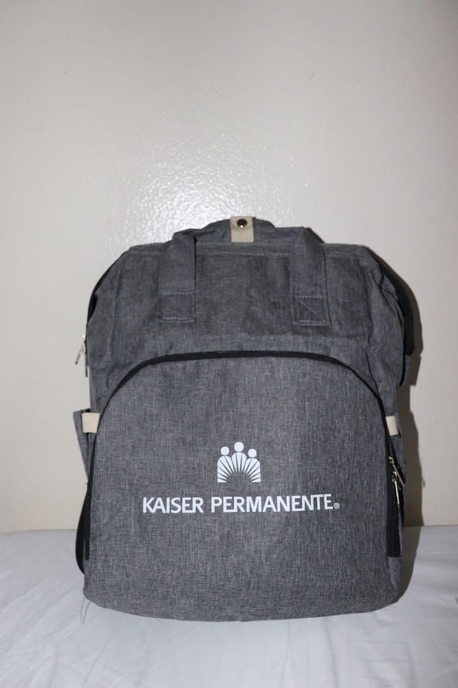 Kaiser Permanente Diaper Bag w/ Changing Station-Gray Backpack-Black Zippers