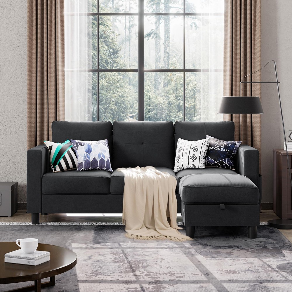 Modern Linen L-Shaped Convertible Sectional Sofa - 3-Seater with Chaise