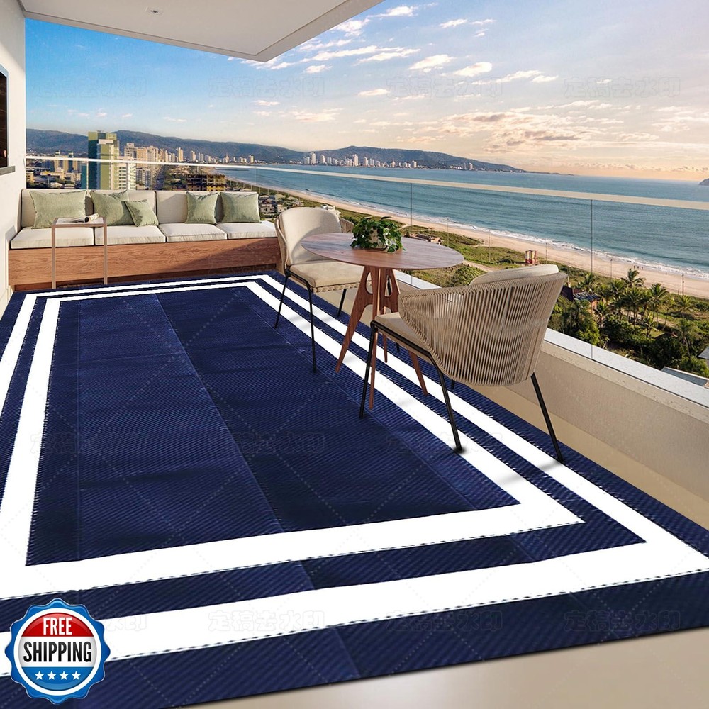 5x8 ft Waterproof Reversible Outdoor Rug - Durable Plastic Straw Patio Mat