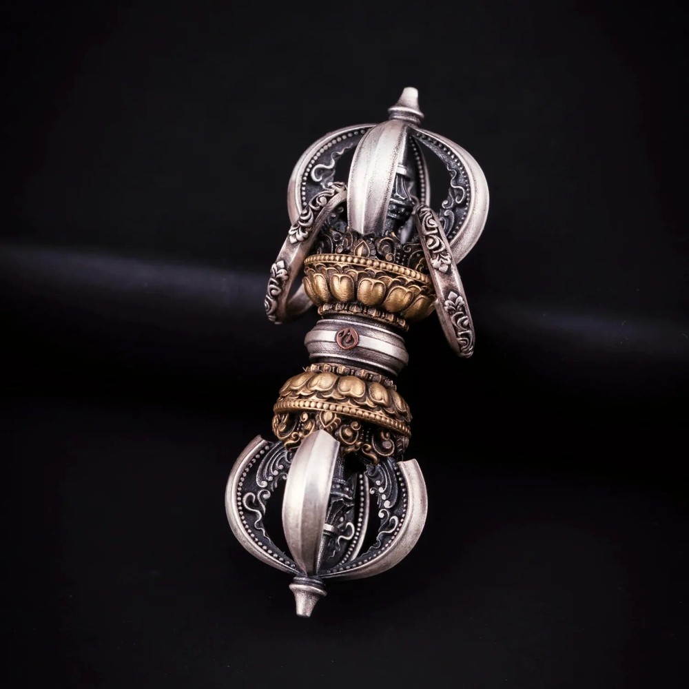 Oxidized Silver Vajra Pestle Pendant. Tibetan Jewelry for Men