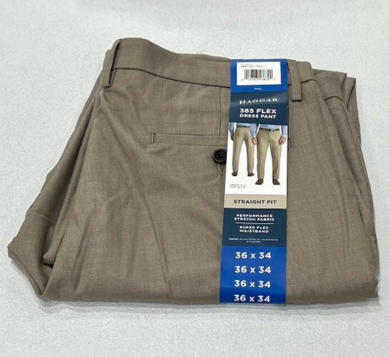 Haggar Men’s Performance Straight Fit 365 Flex Dress Pants, Tan, Size 36X34