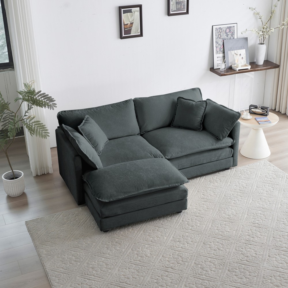 Chenille L-Shaped Two-Seater Sofa with Ottom and Footrest Sectional
