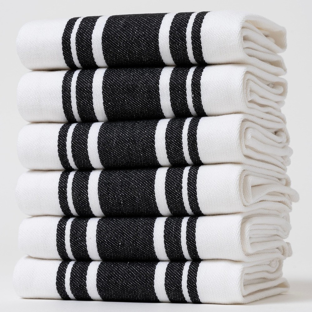 Premium Cotton Kitchen Towels Set – 6 Pack, 20x30 Inches, Extra Large Absorbent Dish Towels