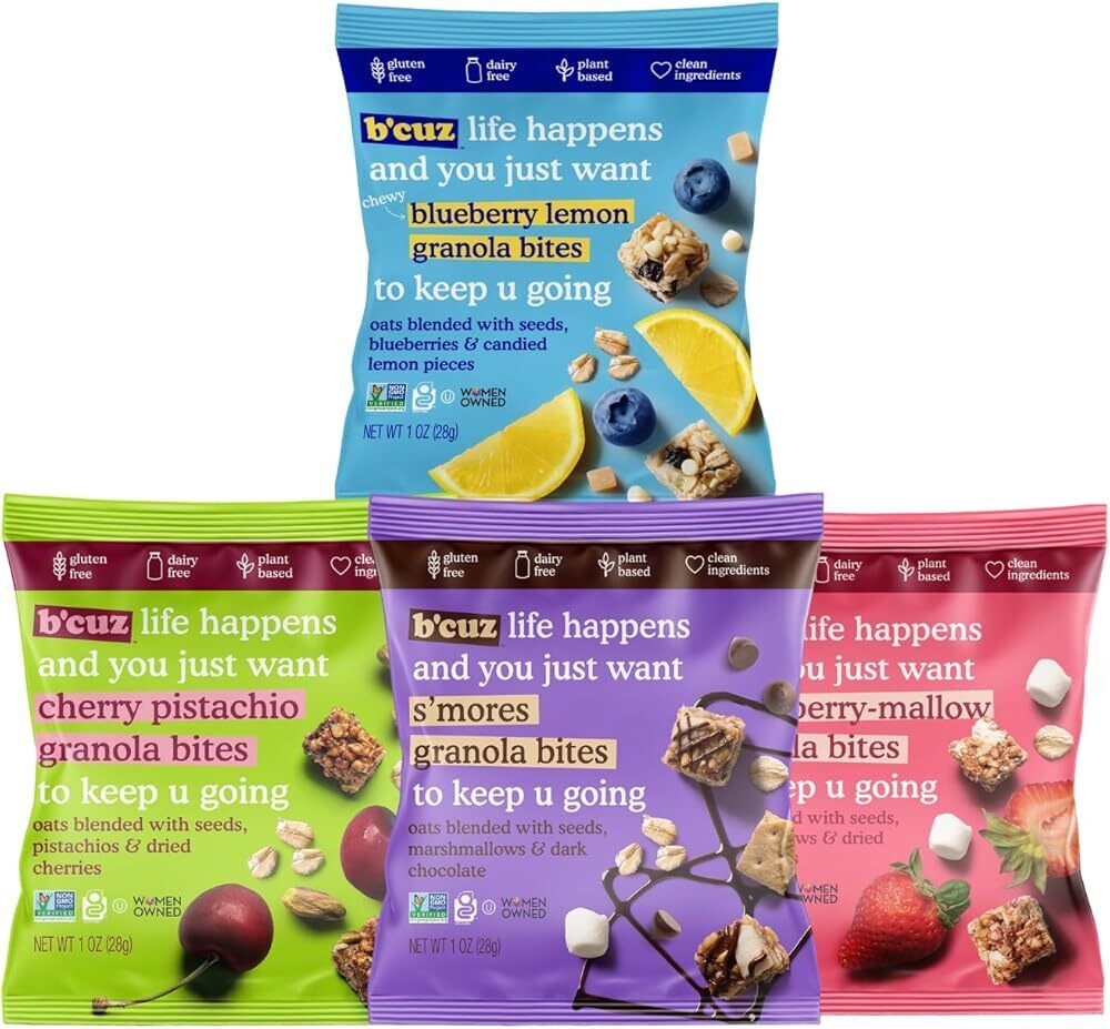 B'CUZ Granola Bites Variety Pack - Gluten Free, Healthy, Dairy Free, Vegan Sn...