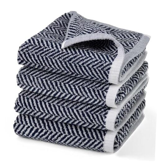 Hand Towels for Bathroom Set of - Herringbone Stripes, 13 x 28 4 Navy-blue