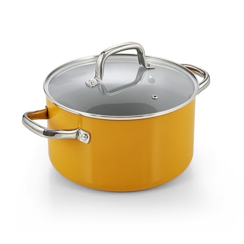 6-Quart Hard Anodized Ceramic Nonstick Yellow Stock Pot with Lid