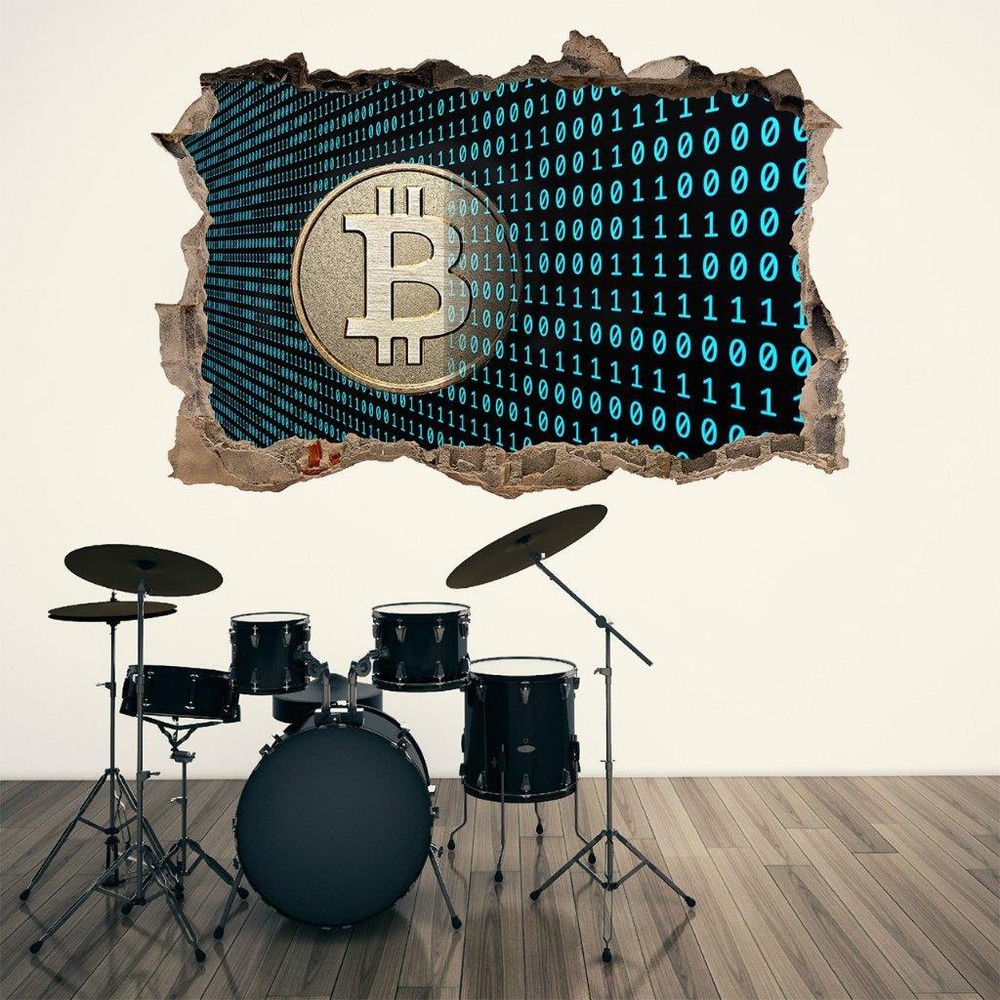 Bitcoin Cryptocurrency 3D Smashed Wall Sticker Decal Decor Art Mural J1037-image