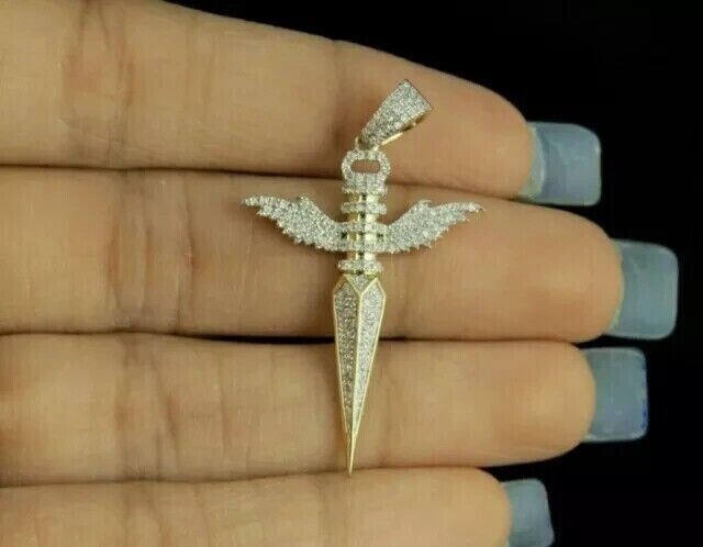 1.20Ct Round Cut Simulated Diamond Cross Wings Pendant In 14K Yellow Gold Plated