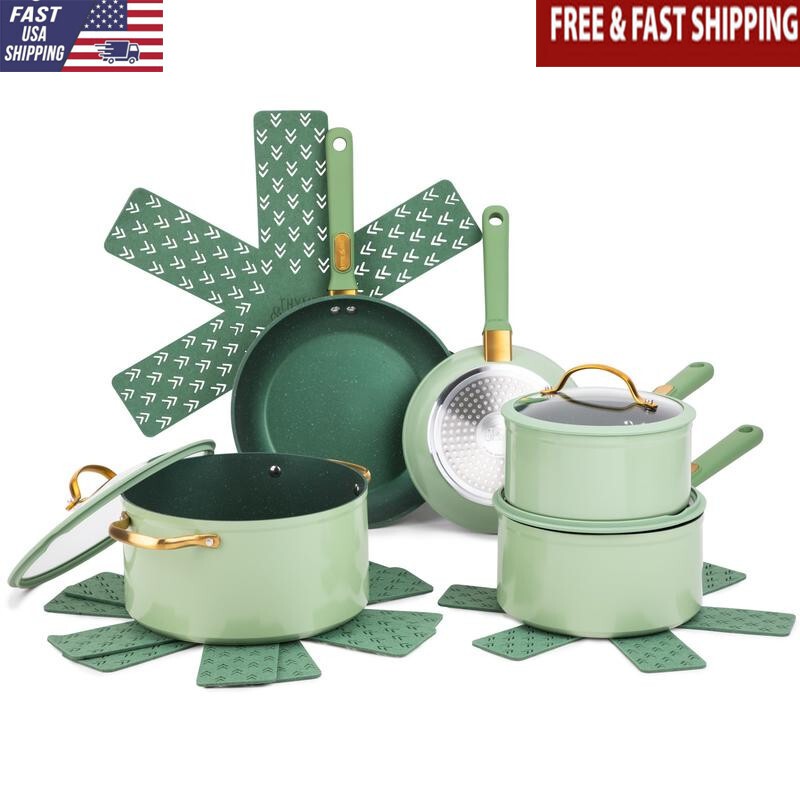 Non-Stick Granite 12-Piece Cookware Set Multi-Cooktop Essential Kitchen Tools US