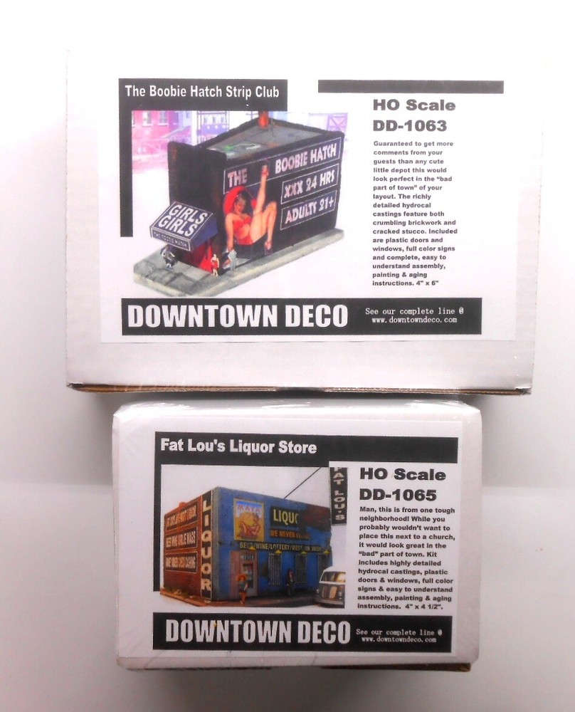Downtown Deco HO Scale 2 Building Structure Kit Lot Boobie  Hatch + Fat Lou's
