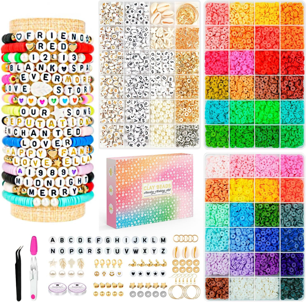 Friendship Bracelet Kit Concert Bracelets Merch, 14000Pcs 48 Colors Clay Beads B