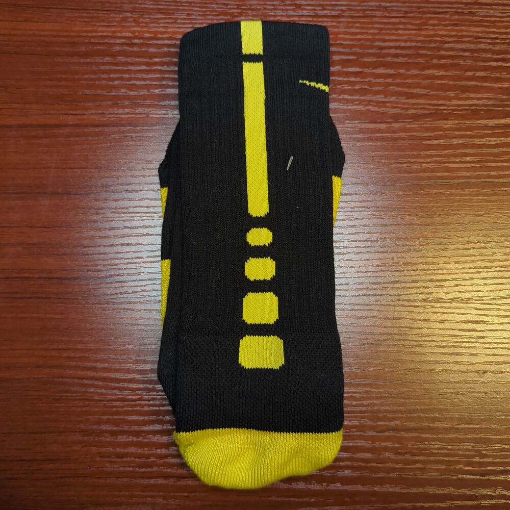 New Original Nike Elite Socks Crew Black/Yellow Size Large Basketball Dri-Fit