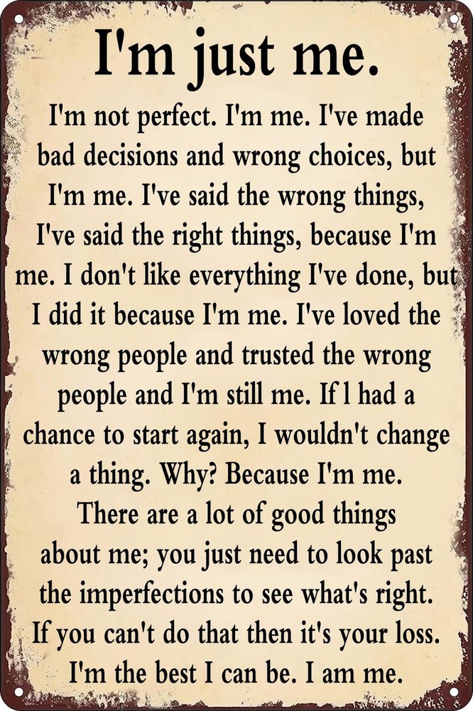 Sarcastic Vintage Metal Tin Sign I'm Just me Retro Poster Wall Art Decor Plaq...