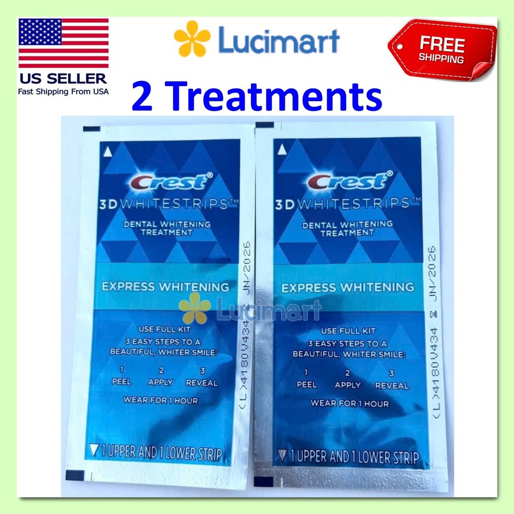 Crest 3D Whitestrips 1 Hour Express, 4 strips 2 treatments, Exp 2026, No Box
