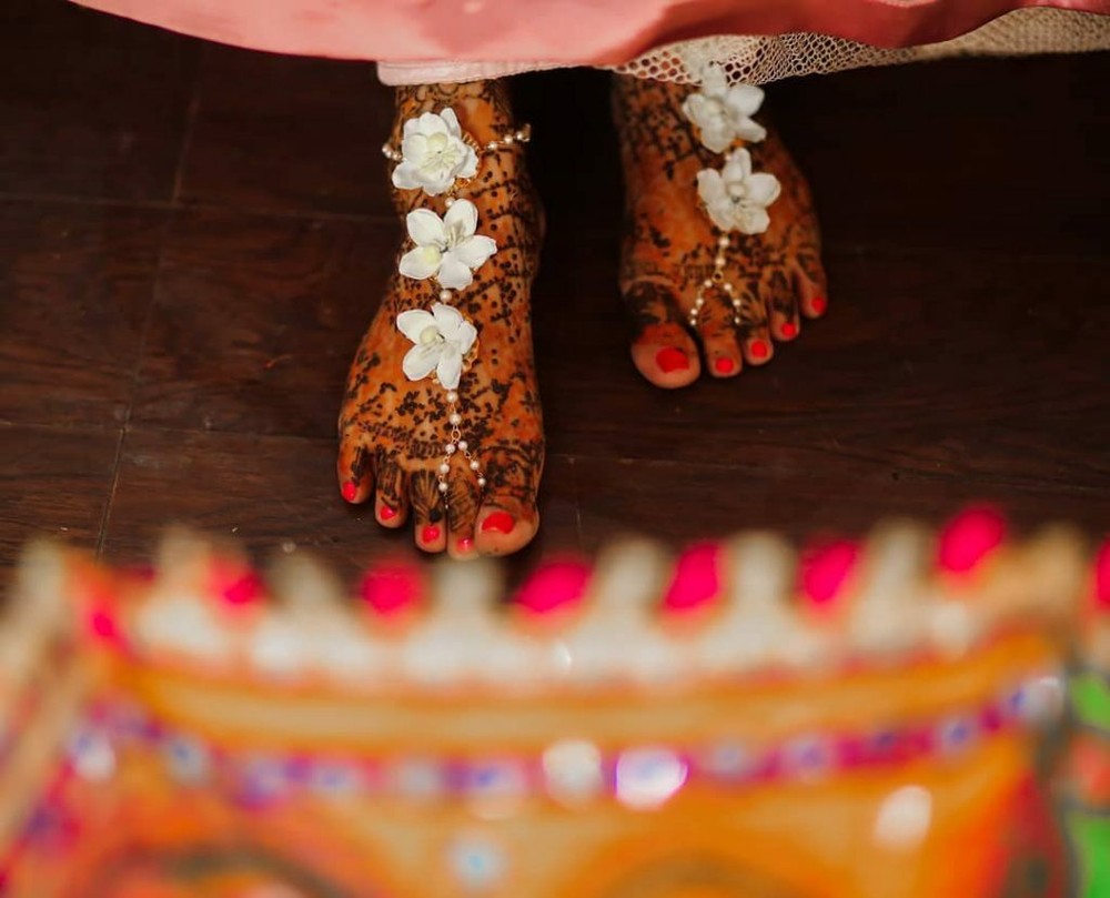 White Payal Flower ,Haldi,Mayon Ceremony Jewel Sangeet Wedding Bridal Anklets-image