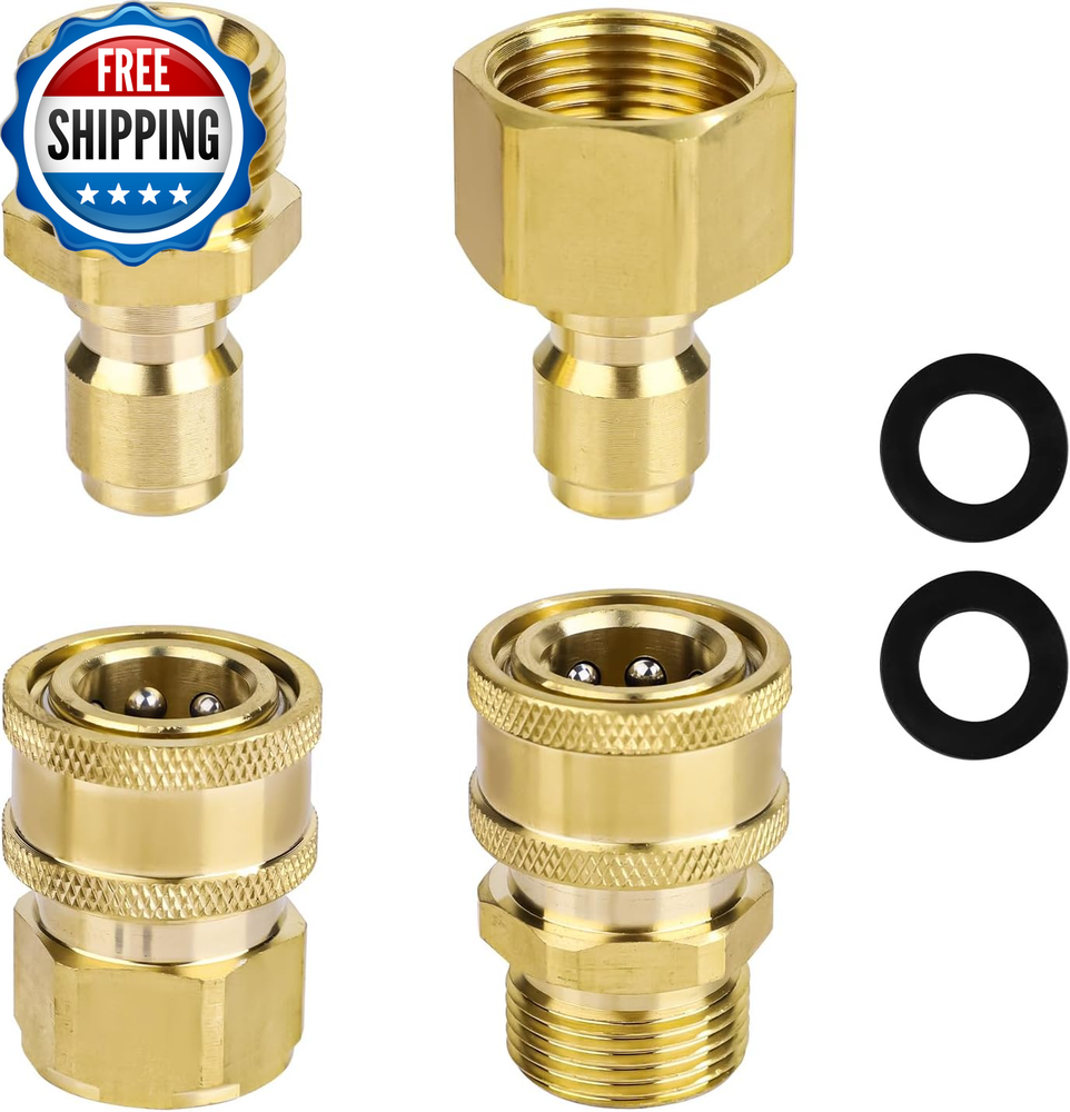 4Pcs M22-14Mm to 3/8In Pressure Washer Adapter Set, Power Washer Fittings Adapte