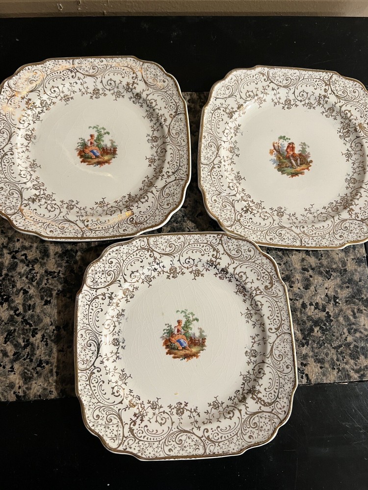 Royal China Warranted 22kt Gold Square Plate Lot Of 3 Vintage Salad Dessert
