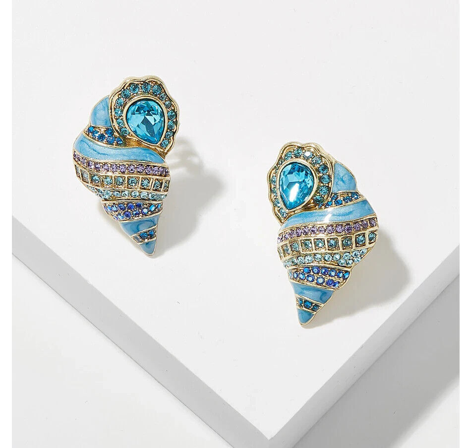 Last One Heidi Daus She Sells Sea Shells Crystal Enamel Earrings with Omega Backs