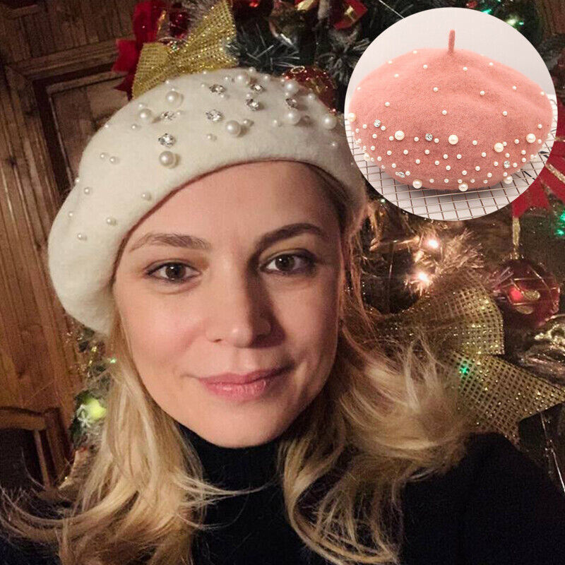 Hat Cap Vintage Autumn Women Pearl French Cashmere Beret Fashion Winter style