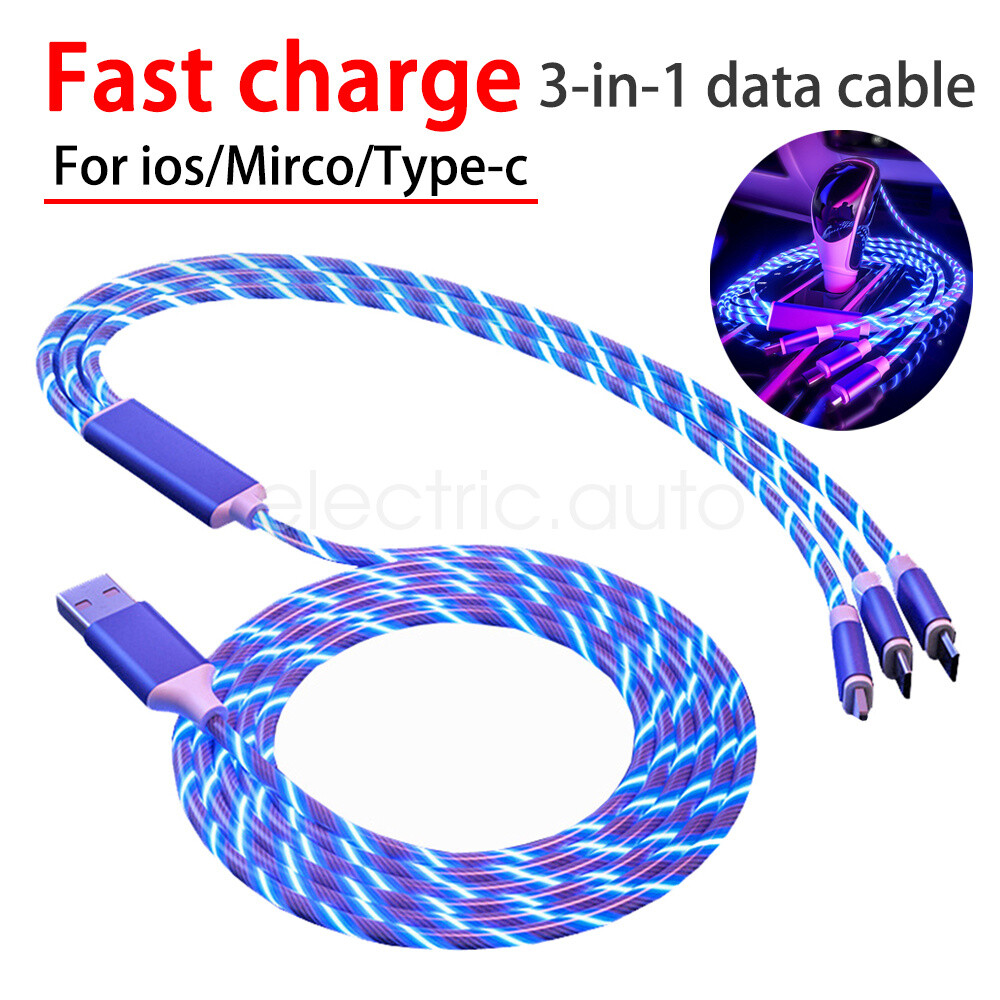 3-in-1 LED Glowing Phone Charger Cable for iPhone Type C Micro USB