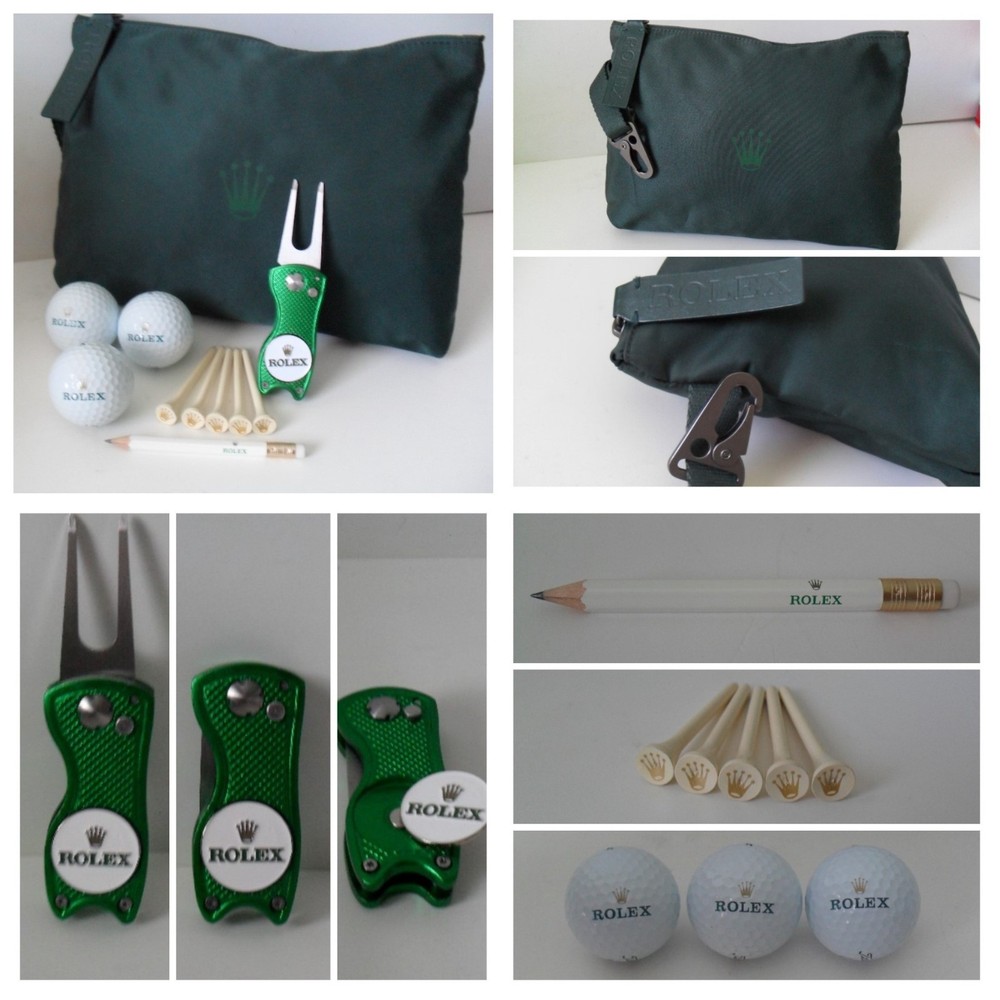 ROLEX Golf Pouch + 3 Rolex Titleist Pro V1 Balls - Divot Tool - Tees & Pencil