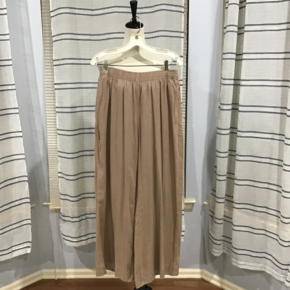 Abercrombie Fitch Women Size Med Brown Crinkle Textured Pull On Linen Blend Pant