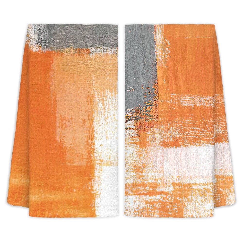 Orange Grey Hand Towels 2 Pack Modern Kitchen Dish Towels with Hanging Loop