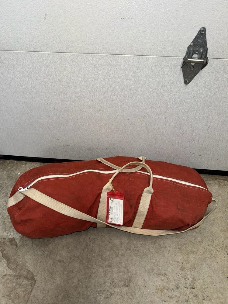Vintage 50s 60s LL Bean Red Boat & Tote Duffle Bag with Cursive Script Tag  