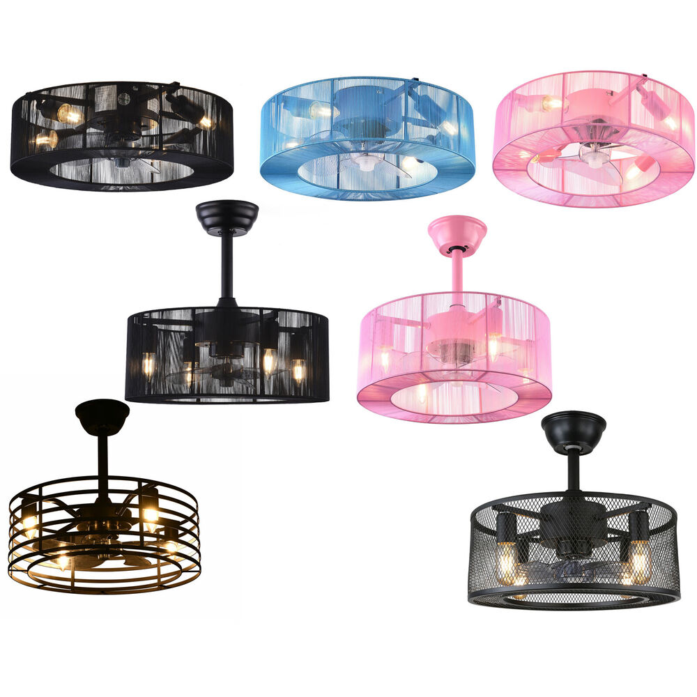 Farmhouse Ceiling Fan Light with Remote Control 18/20 Inch Cage Chandelier