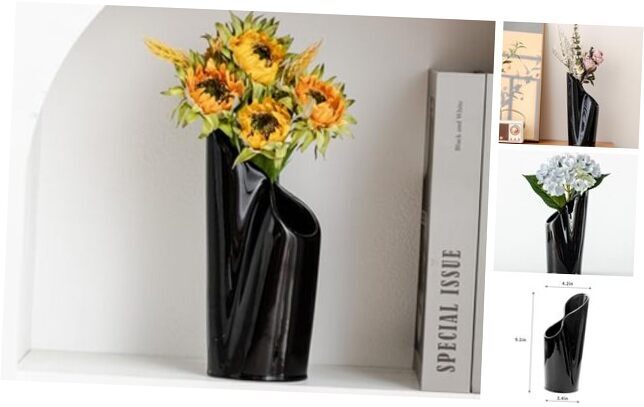 Ceramic Vase,Flower Vase for Home Décor,Table Centerpiece, Contemporary Black