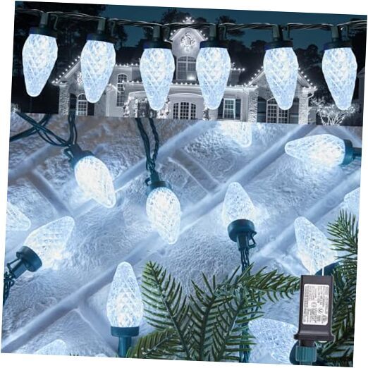 C9 LED Christmas Lights Outdoor - 81 FT Plug in Fairy Lights 100 LED White