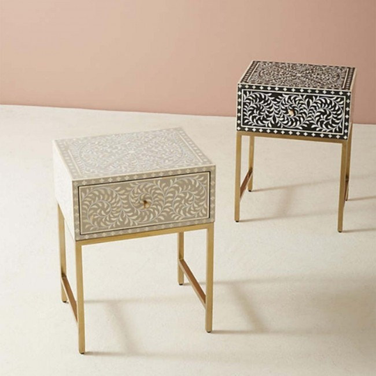 Custom Bone Inlay Bedside Table for Elegant Home Decor-image