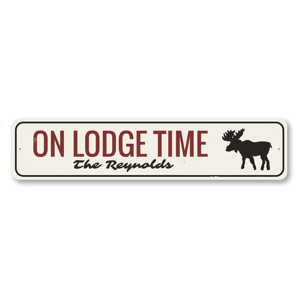 Personalized On Lodge Time Moose Family Name Lake House Metal Decor Sign