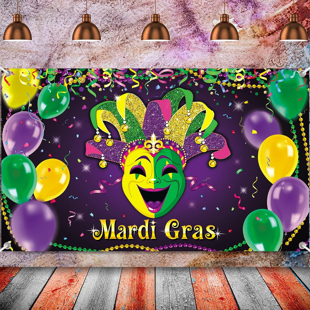 Mardi Gras Party Photography Backdrop, Carnival Masquerade Birthday Party Backdr