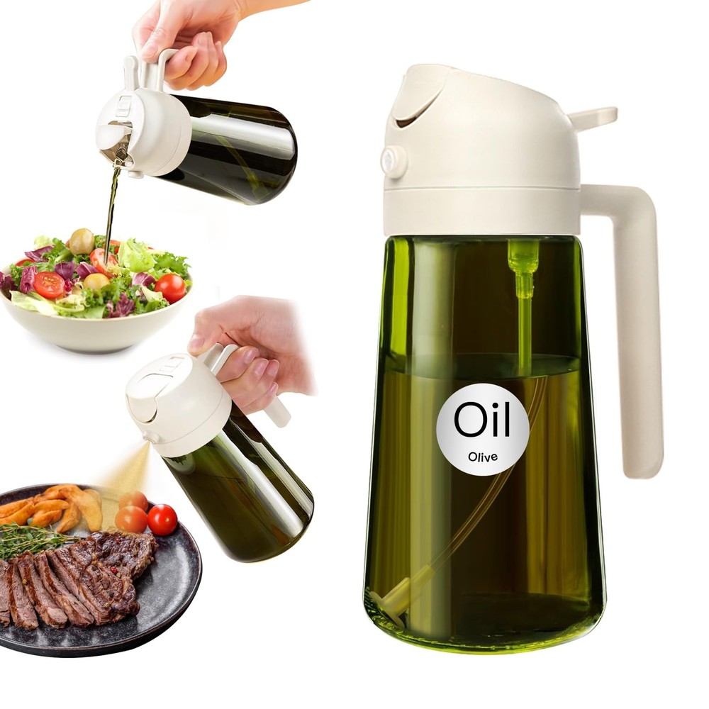 16oz Dark Oil Sprayer for Cooking - 2-in-1 Olive Oil Dispenser & Light-Blocking Bottle