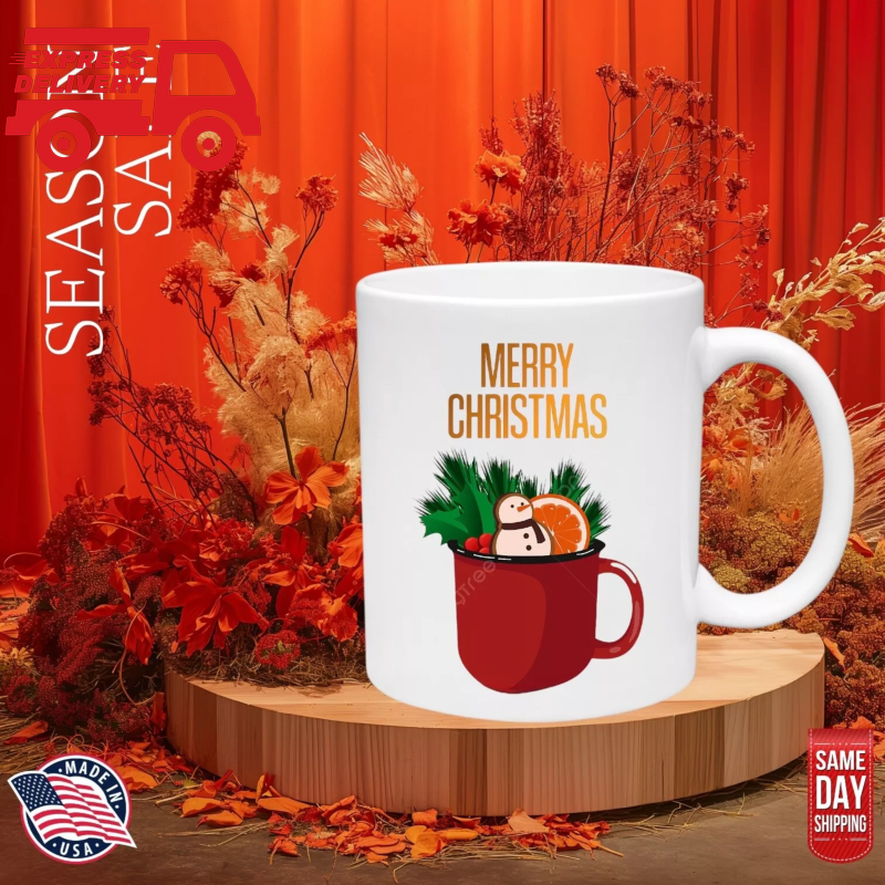 Merry Christmas Coffee Mug with Double-Side Print, 11-15OZ