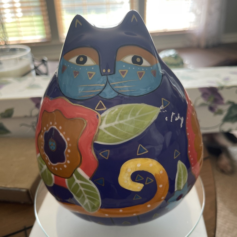 Laurel Burch Blossoms Flowering Fantastic Felines Ceramic Coin Still Bank