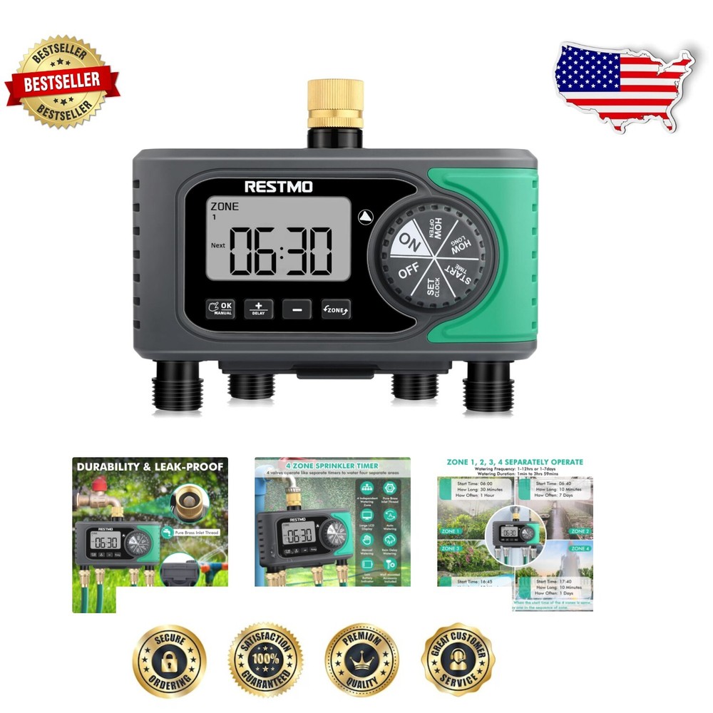 Smart 4-Zone Garden Sprinkler Timer with Rain Delay for Outdoor Watering-image